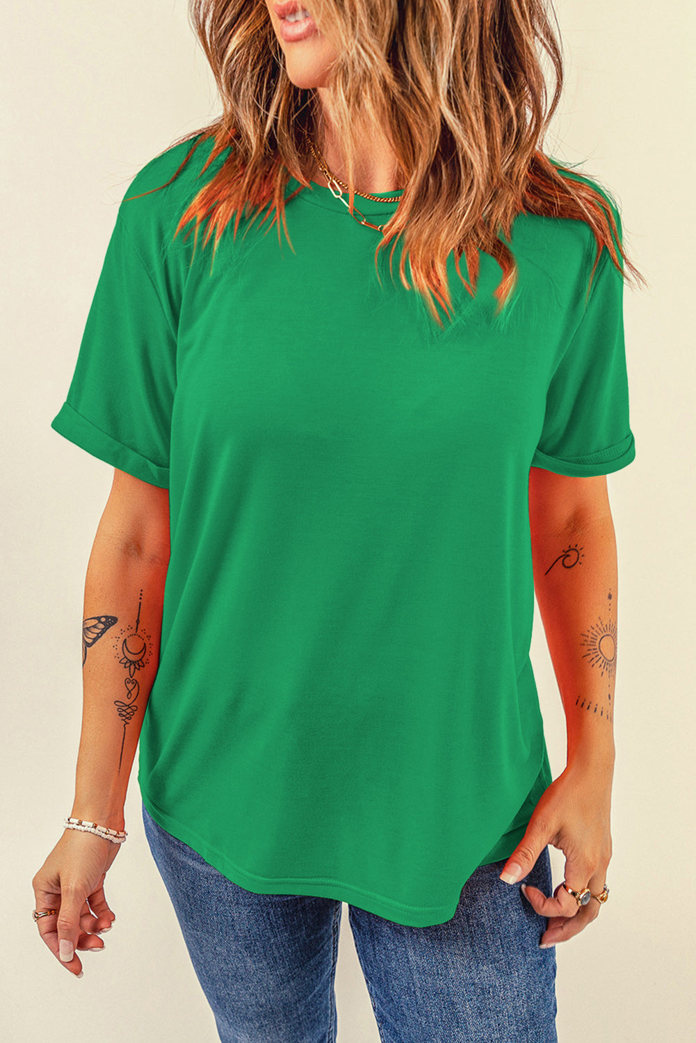 Black Casual Plain Crew Neck Tee