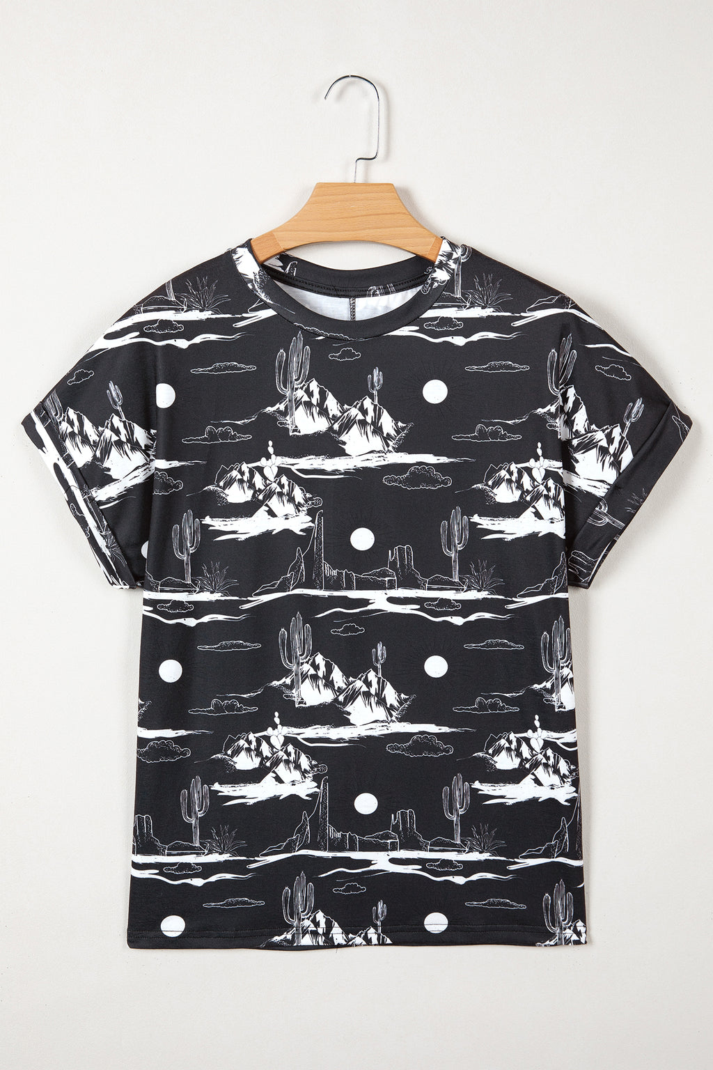 White Desert Sand Print Short Sleeve Knit Top