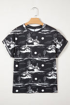 White Desert Sand Print Short Sleeve Knit Top