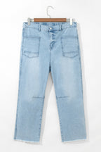 Beau Blue Plus Size Seam Detail Patch Pocket Raw Cut Shift Jeans