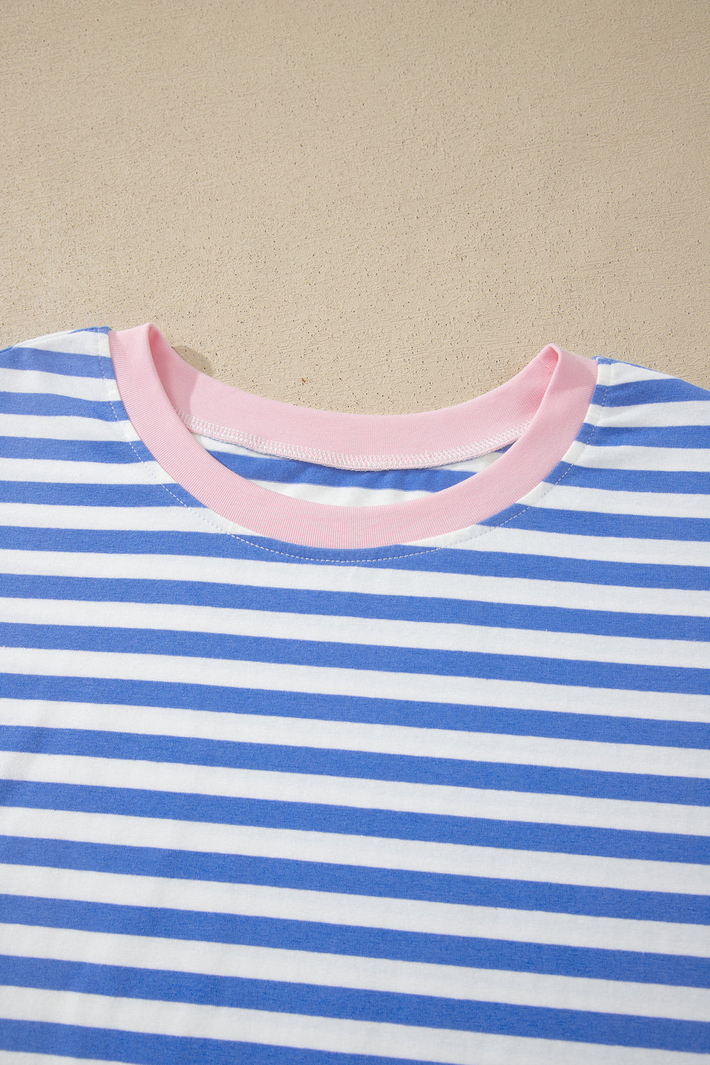 Sky Blue Stripe Contrast Trim Crew Neck Tee Knot Shorts 2pcs Set