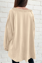 Beau Blue Solid Color Raw Seam Patchwork Baggy Sweatshirt