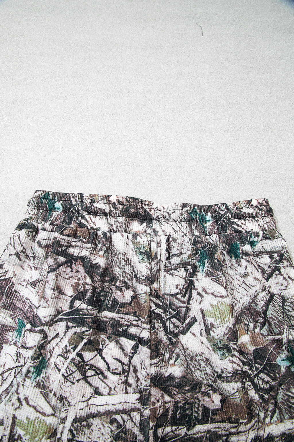 Brown Camo Long Sleeve Top Elastic Waist Shorts Two Piece Set