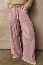 Black Mineral Wash Tiered Wide Leg Patchwork Drawstring Pants