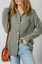 Mist Green Thermal Ribbed Texture Drop Shoulder Button Up Shacket