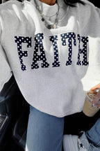 Light Grey High Neck Polka Dot Slogan Printed Baggy Sweatshirt