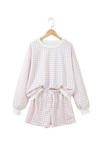 Pink Plaid Baggy Pullover Drawstring Casual Shorts 2pcs Outfit
