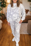 Gray Camouflage Print Stand Neck Long Sleeve Regular Fit Plus Size Set