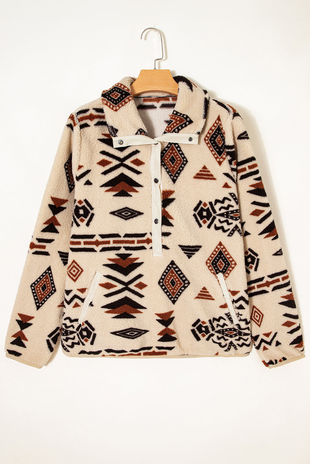 Black Western Aztec Half Placket Plush Sweatshirt