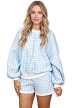 Pink Plaid Baggy Pullover Drawstring Casual Shorts 2pcs Outfit