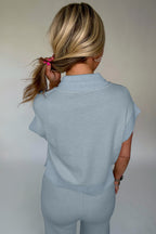 Gray Half Zip Polo Tee Casual Pant Set