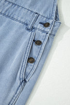 Mist Blue Retro Distressed Button Adjustable Straps Denim Overall Jumpsuit
