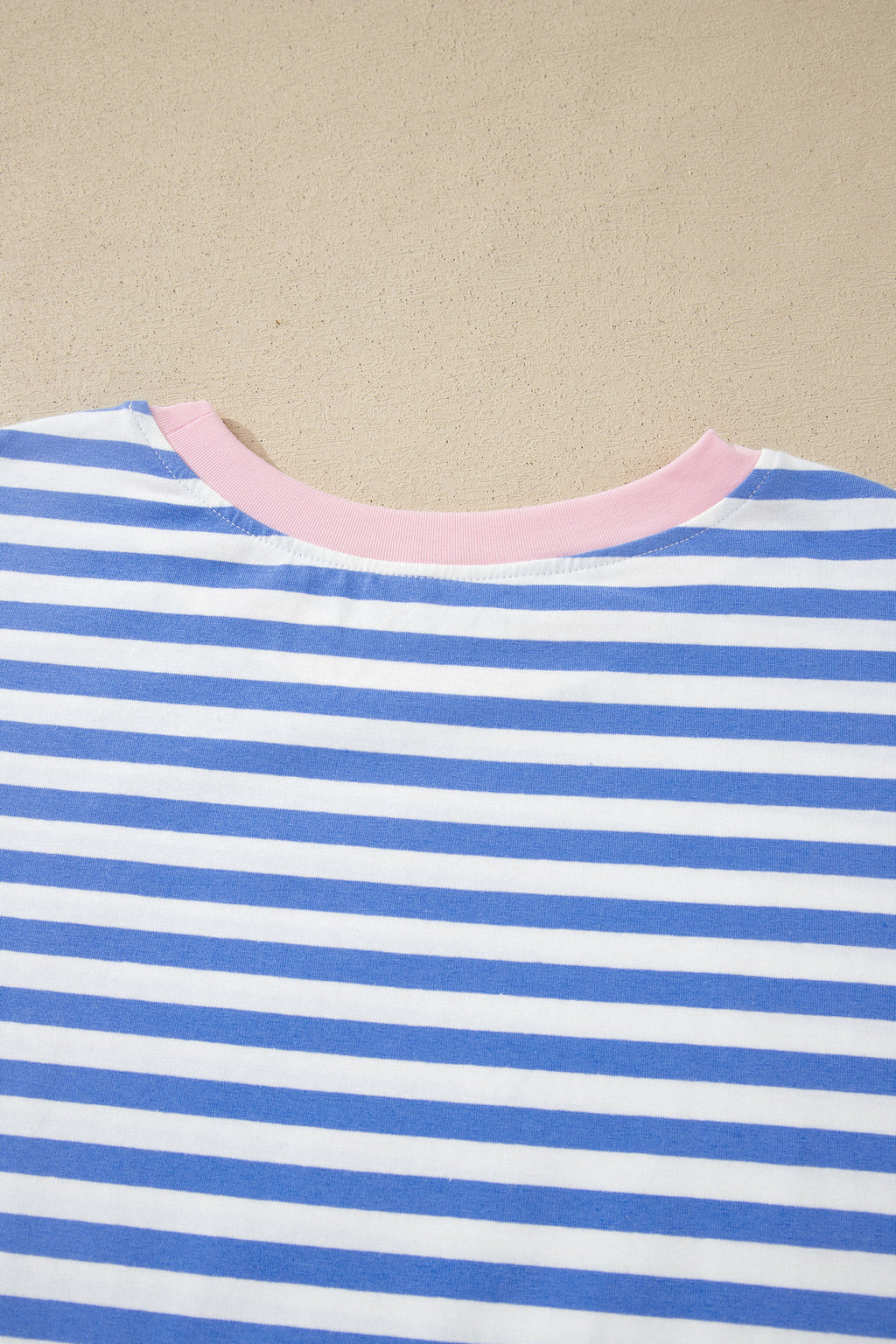 Sky Blue Stripe Contrast Trim Crew Neck Tee Knot Shorts 2pcs Set