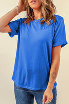 Black Casual Plain Crew Neck Tee