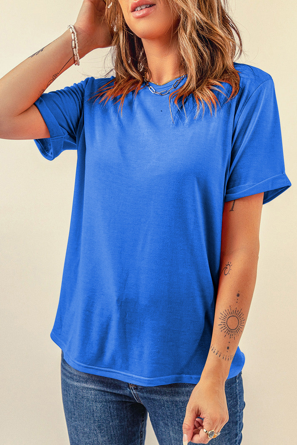 Black Casual Plain Crew Neck Tee