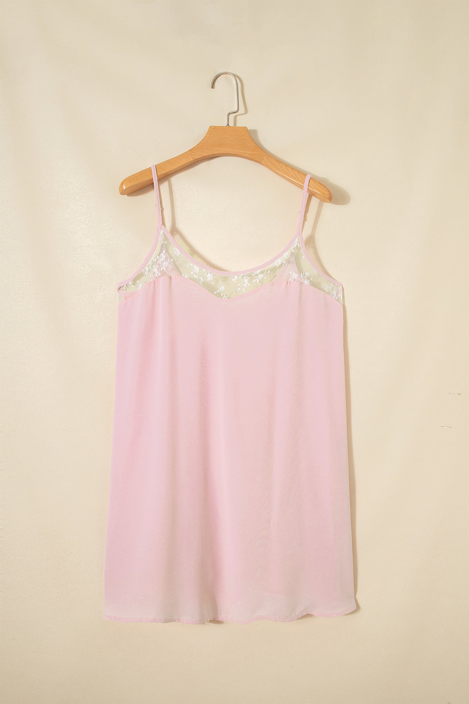 Light Pink Sheer Lace Patchwork Camisole Nightgown Dress