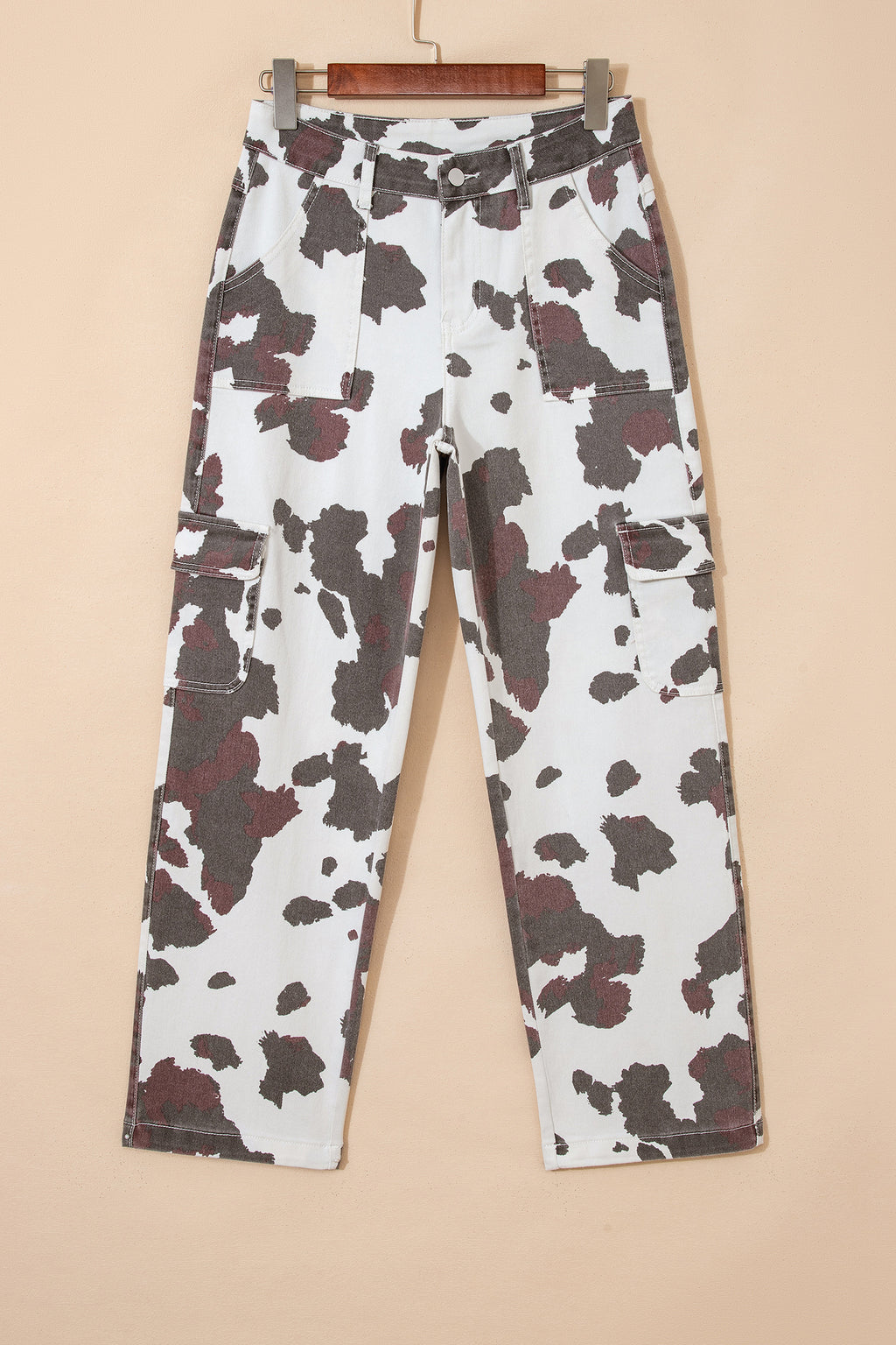 Brown Cow Spots Printed Multi Pocketed Jeans
