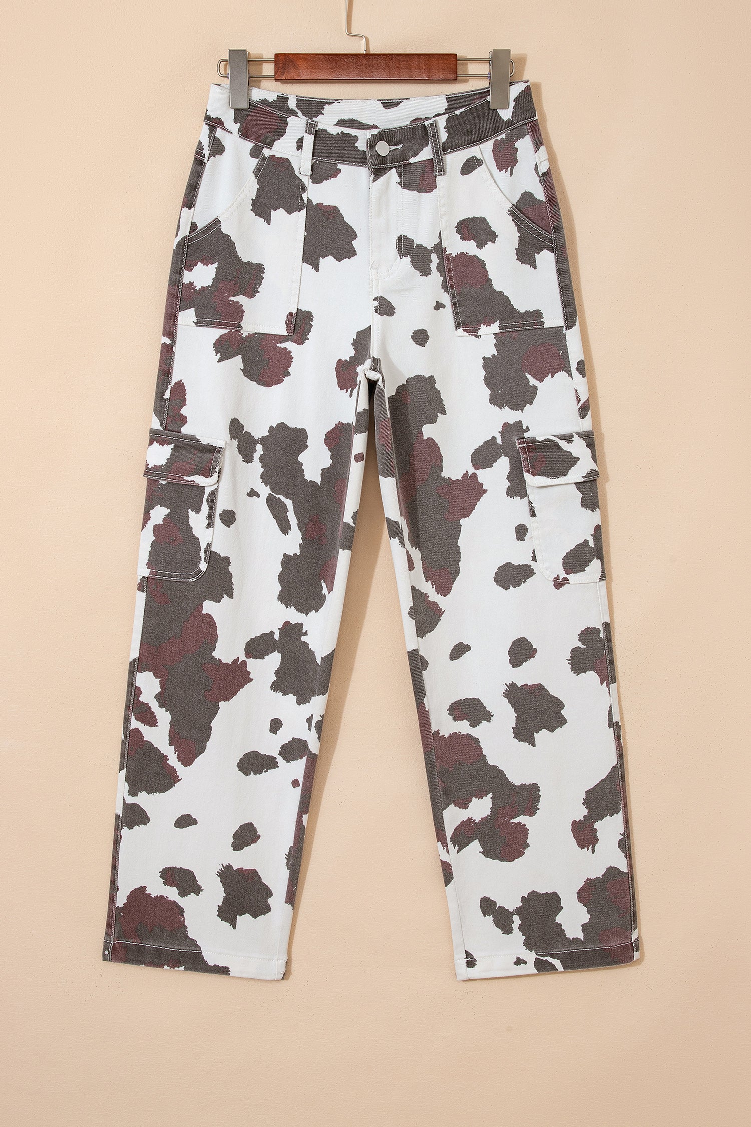 Brown Cow Spots Printed Multi Pocketed Jeans