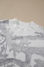 Gray Camouflage Print Stand Neck Long Sleeve Regular Fit Plus Size Set