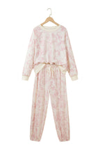 Pink Abstract Print Drop Shoulder Drawstring Waist Drawstring Hem Pant Set