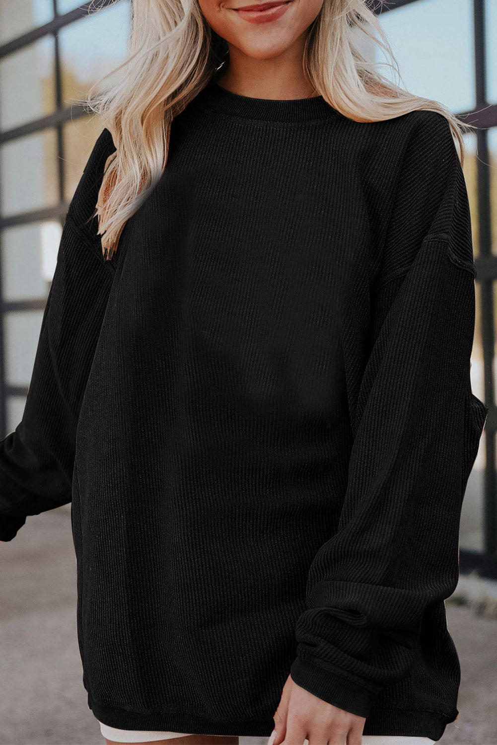 Light Grey Ribbed Corduroy Oversized Sweatshirt