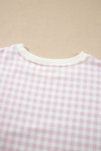 Pink Plaid Baggy Pullover Drawstring Casual Shorts 2pcs Outfit