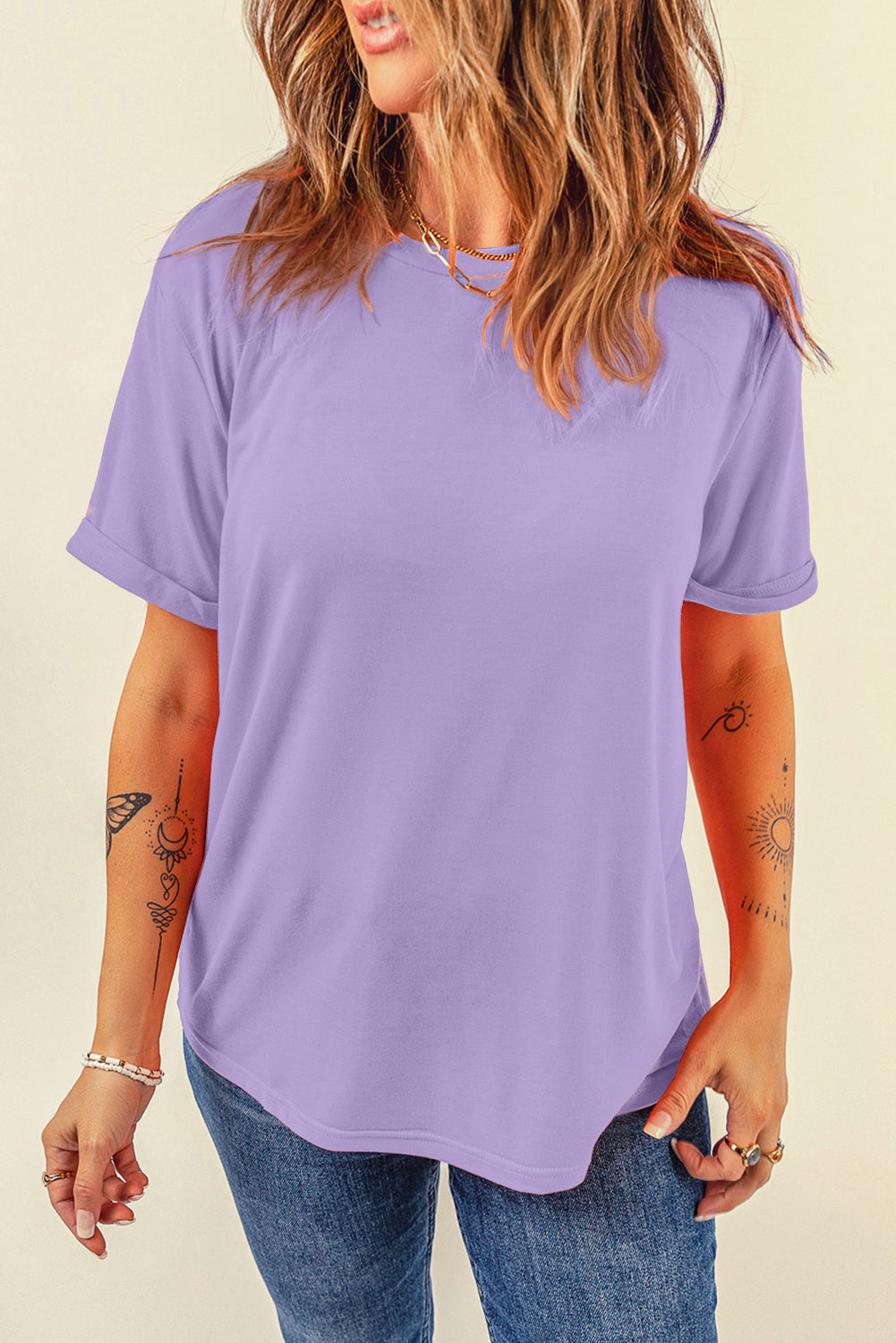Black Casual Plain Crew Neck Tee