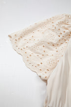 Apricot Plus Size V Neck Lacy Embroidery Patchwork Short Sleeve Maxi Dress