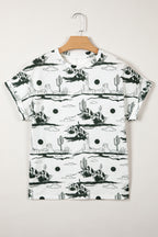 White Desert Sand Print Short Sleeve Knit Top