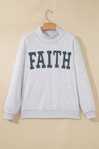 Light Grey High Neck Polka Dot Slogan Printed Baggy Sweatshirt