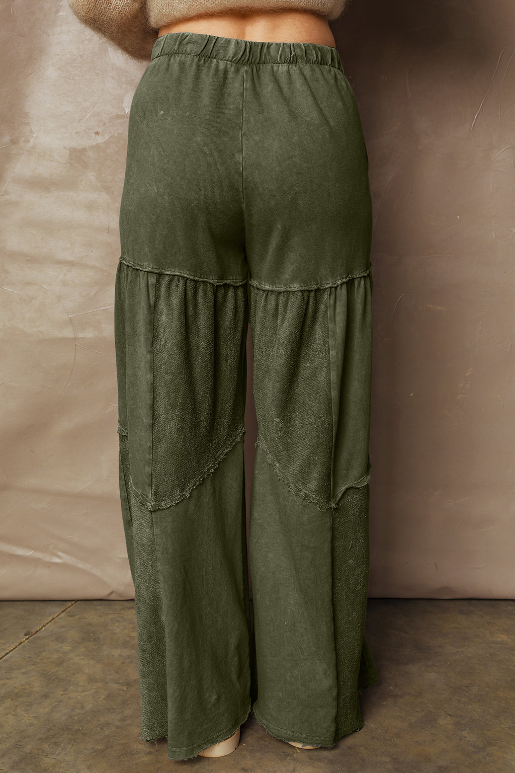 Black Mineral Wash Tiered Wide Leg Patchwork Drawstring Pants