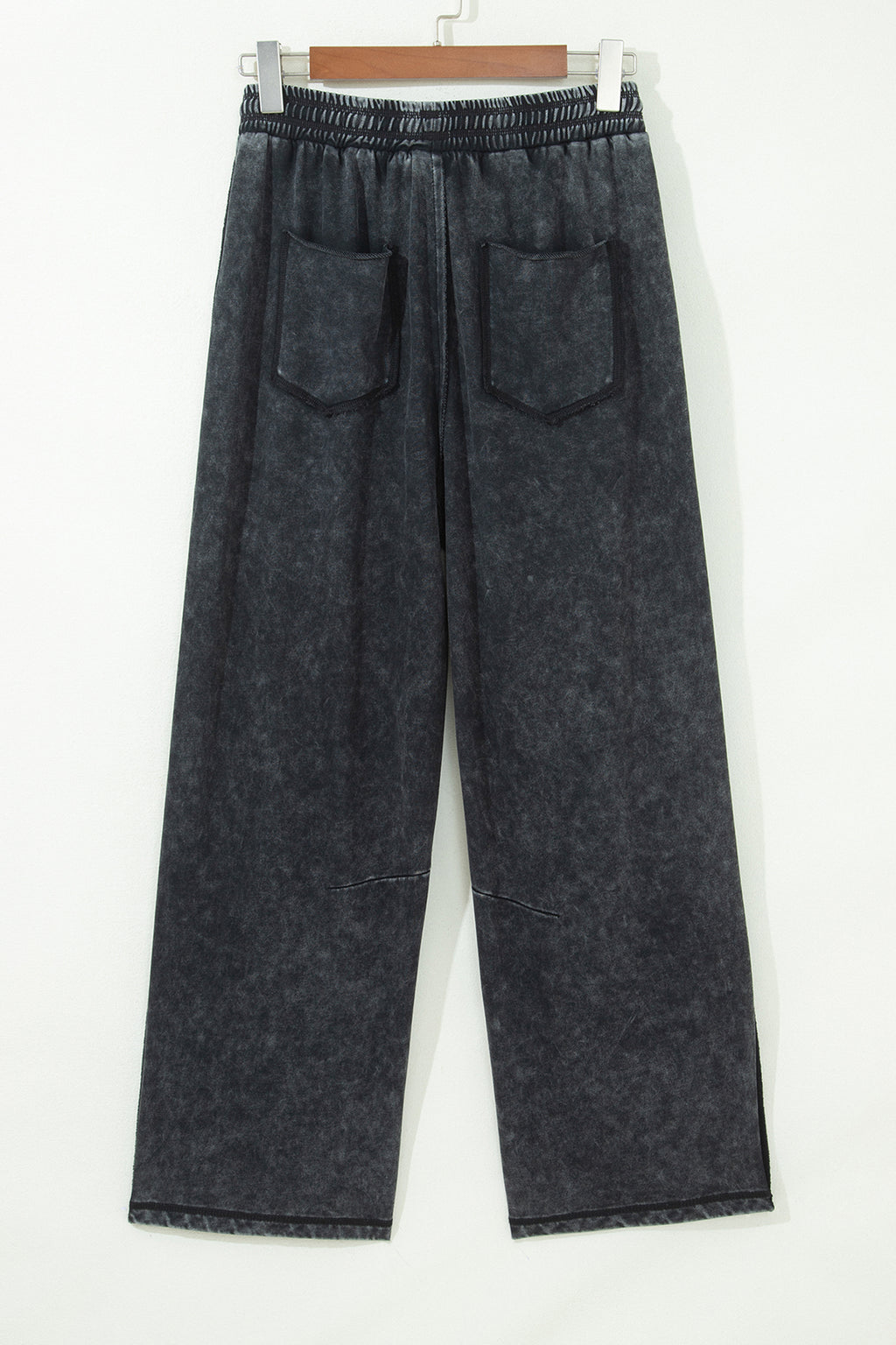 Black Mineral Wash Raw Seam Drawstring Elastic Waist Barrel Pants