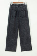 Black Mineral Wash Raw Seam Drawstring Elastic Waist Barrel Pants