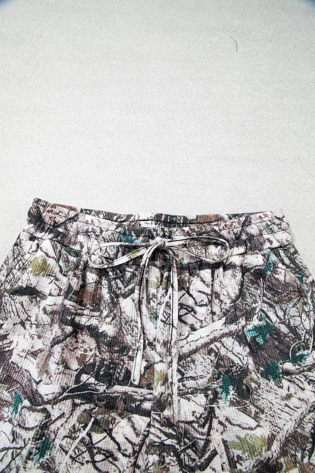 Brown Camo Long Sleeve Top Elastic Waist Shorts Two Piece Set