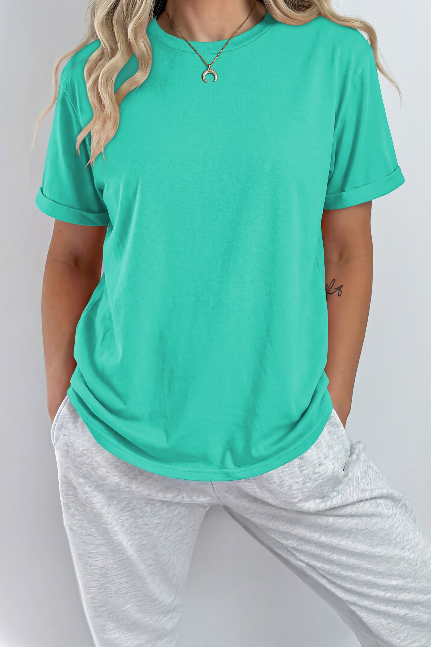 Black Casual Plain Crew Neck Tee