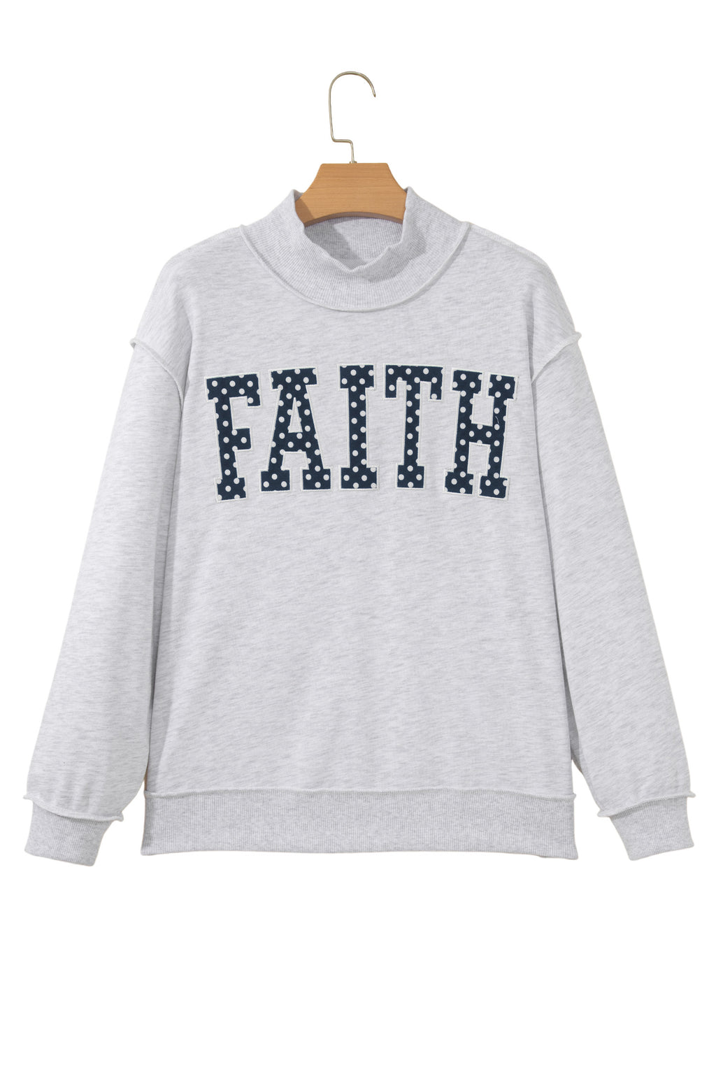 Light Grey High Neck Polka Dot Slogan Printed Baggy Sweatshirt
