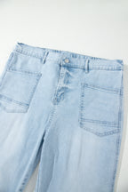 Beau Blue Plus Size Seam Detail Patch Pocket Raw Cut Shift Jeans