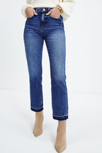 Sky Blue Whiskered Wash Raw Hem Cropped Jeans