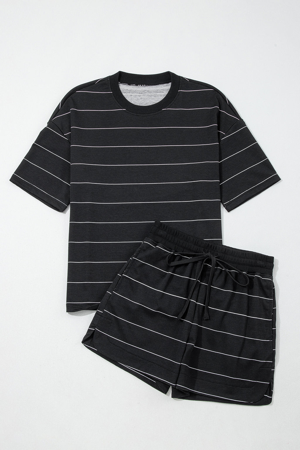 White Stripe Half Sleeve Tee Drawstring Shorts 2pcs Set