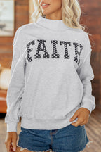 Light Grey High Neck Polka Dot Slogan Printed Baggy Sweatshirt