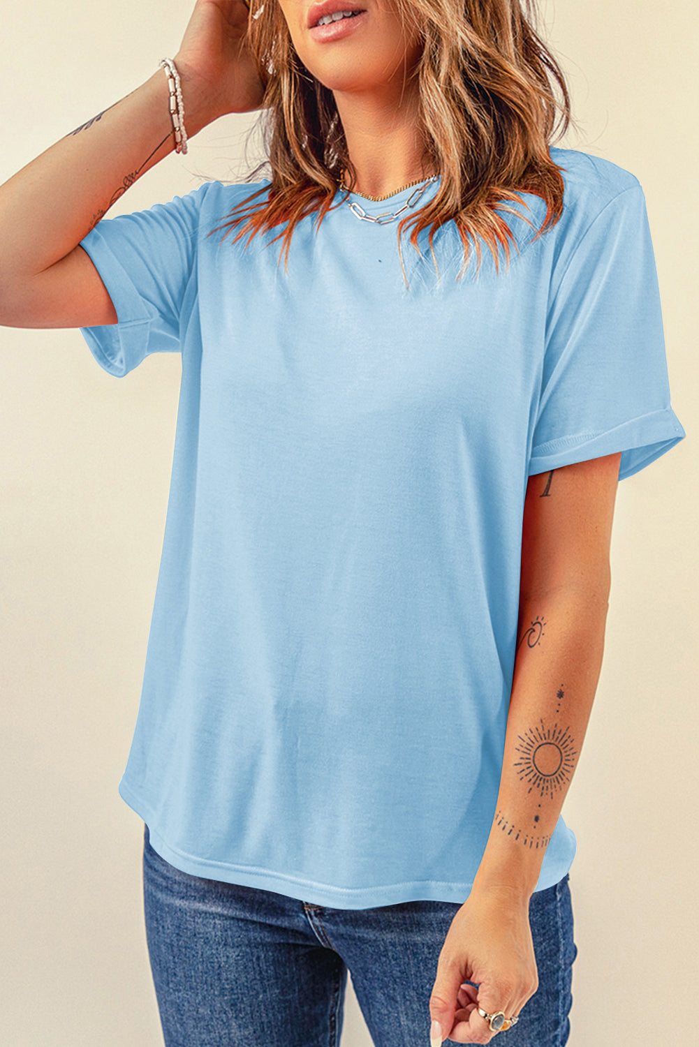 Black Casual Plain Crew Neck Tee