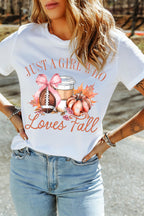 White JUST A GIRL WHO Loves Fall Graphic Casual Tee