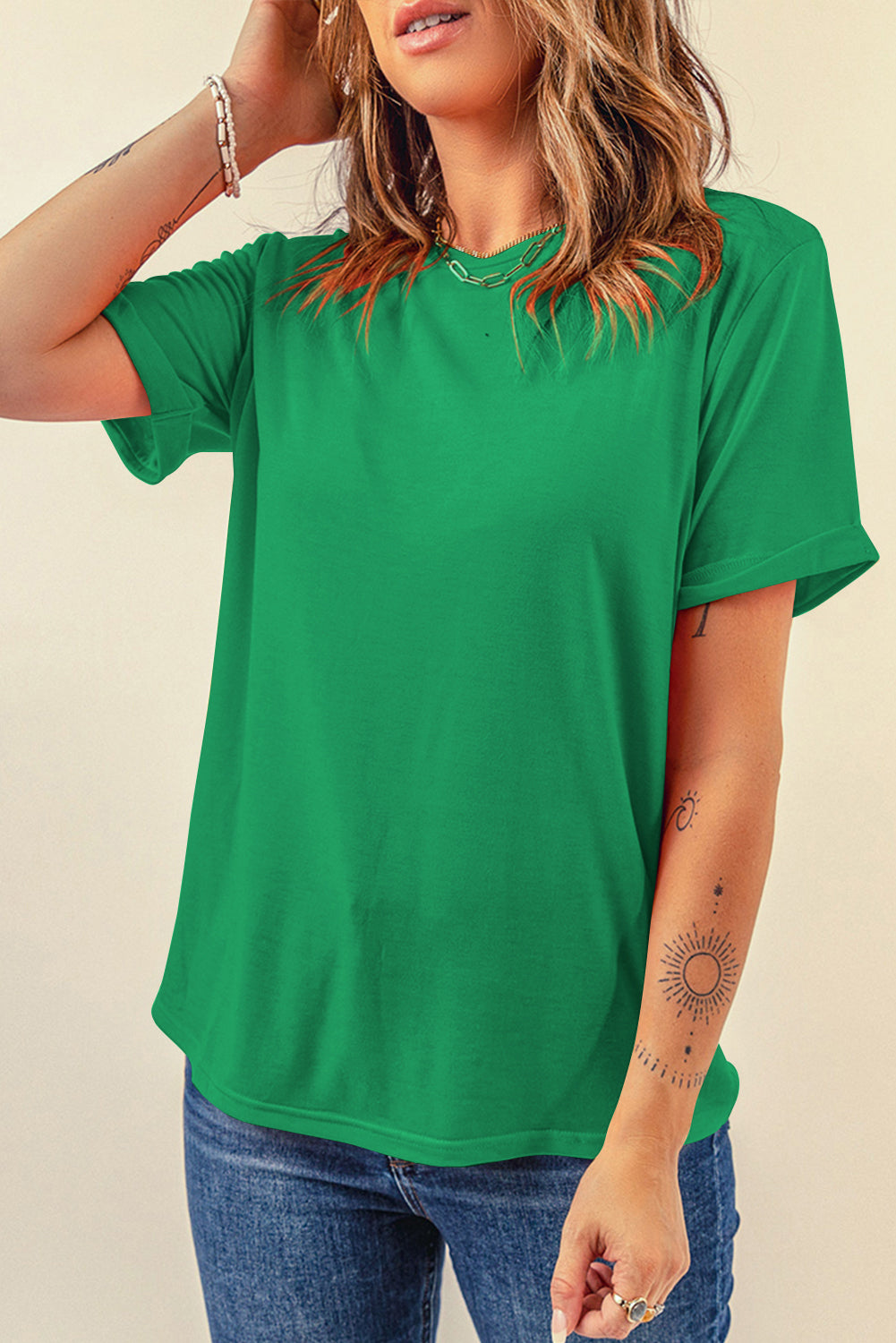 Black Casual Plain Crew Neck Tee