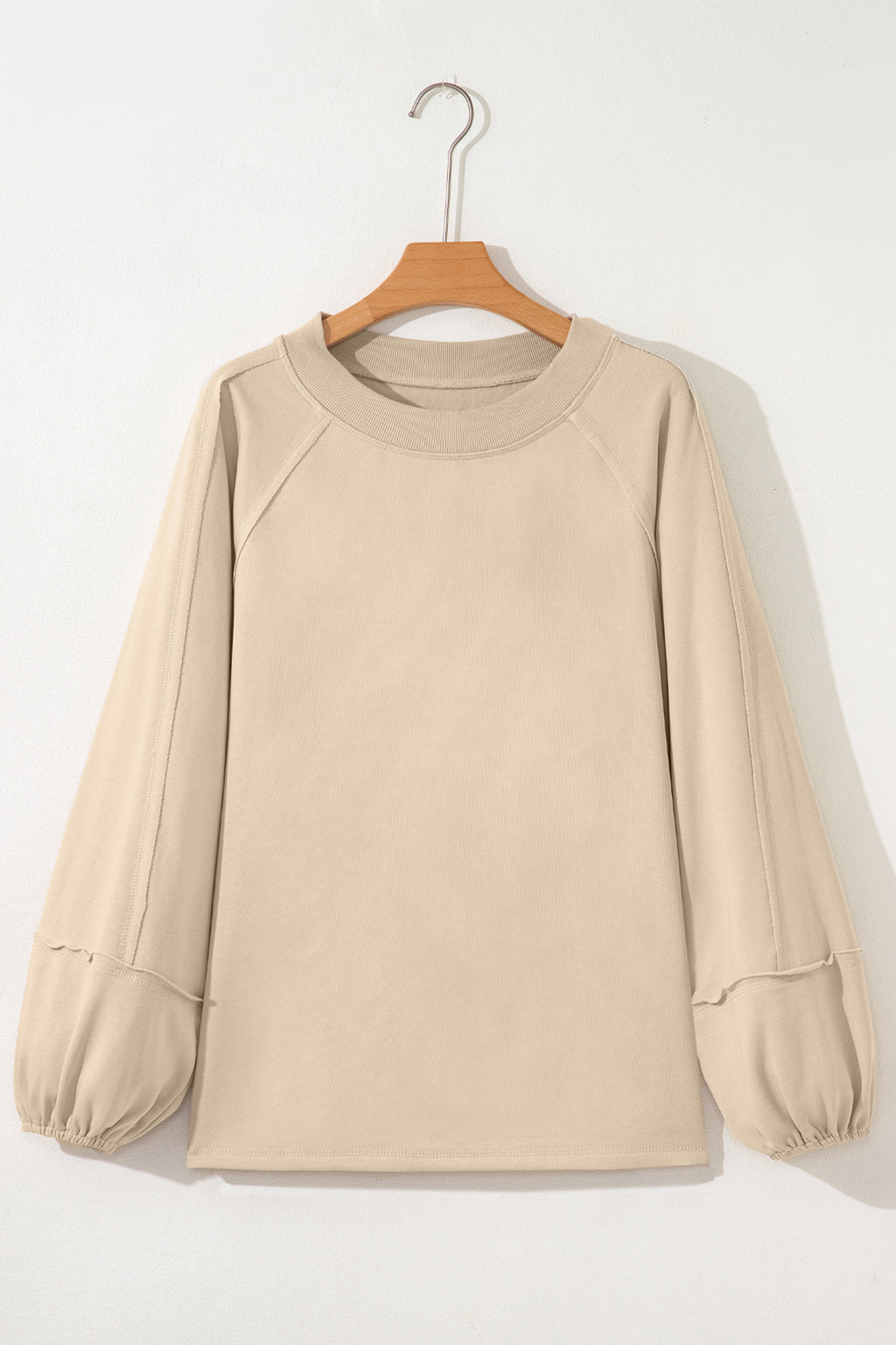 Beau Blue Solid Color Raw Seam Patchwork Baggy Sweatshirt