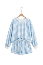Pink Plaid Baggy Pullover Drawstring Casual Shorts 2pcs Outfit