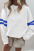 White Varsity Striped Detail Drop Shoulder Oversized Sweatshirt
