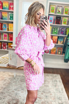 Leopard Print Mini Shirt Dress – Tie Waist Puff Sleeve