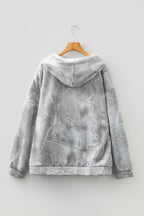 Gray Plus Size Camouflage Woodland Print Oversized Sporty Hoodie