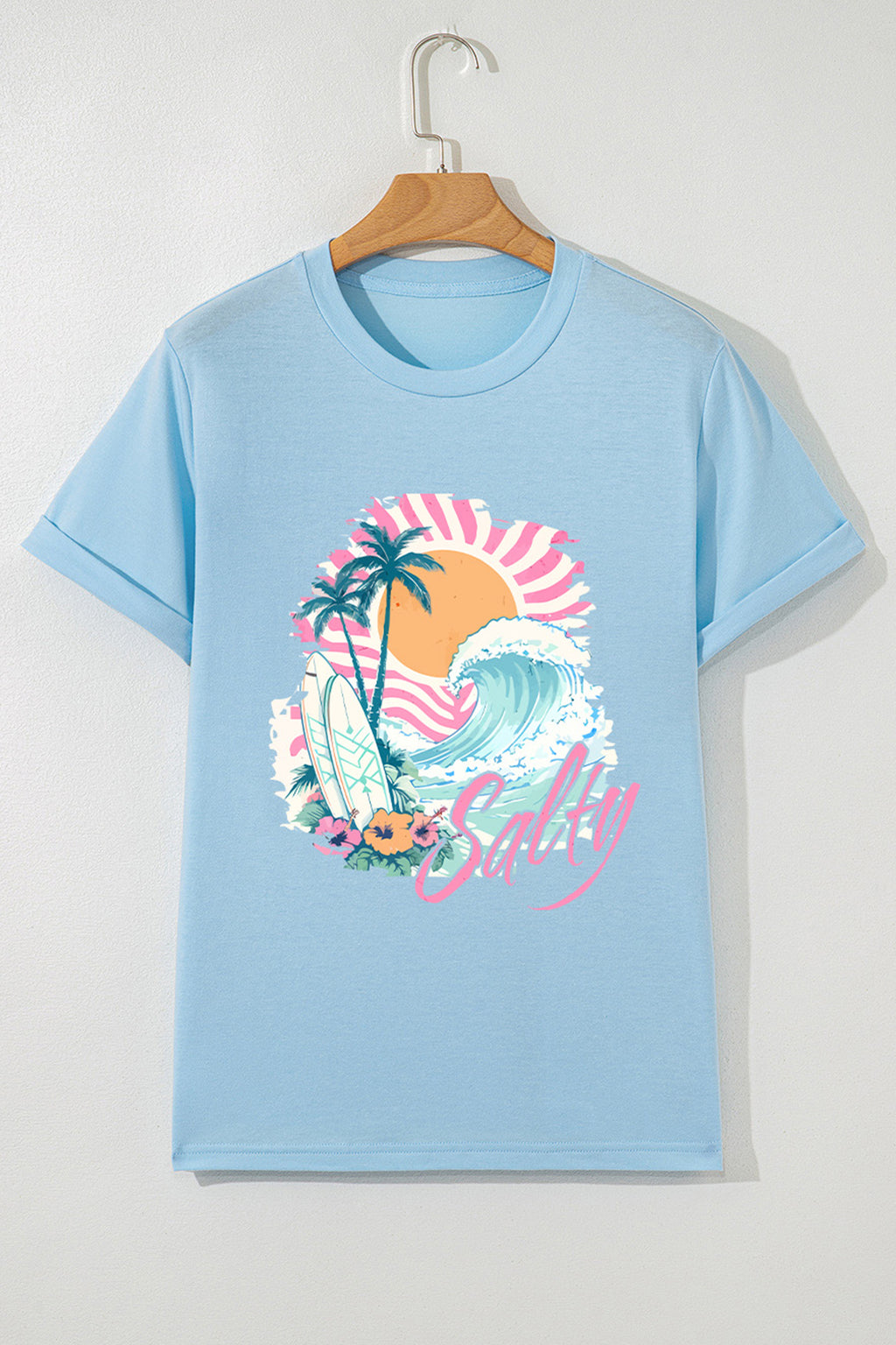 Light Blue Salty Beach Resort Vacation Surf Graphic Tee