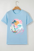 Light Blue Salty Beach Resort Vacation Surf Graphic Tee
